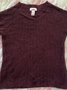 BONGO Women's Deep Wine/Burgundy Waffle Knit Crew Sweater